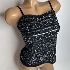 An'ge Womens Small Black Sequin Beaded Cami 36 Y2K McBling Glam Clubwear Top Fun